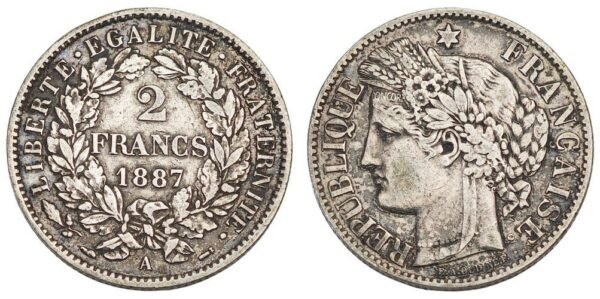 FRANCE 2 francs 1887A / Silver / VF