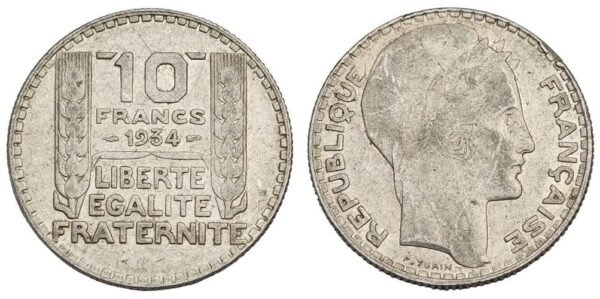 FRANCE 10 francs 1934 / Silver / VF