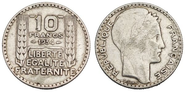 FRANCE 10 francs 1934 / Silver / VF