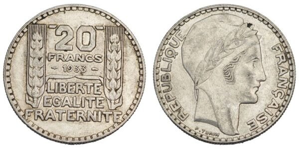 FRANCE 20 francs 1933 / Silver / VF