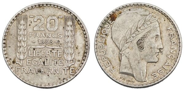 FRANCE 20 francs 1938 / Silver / VF