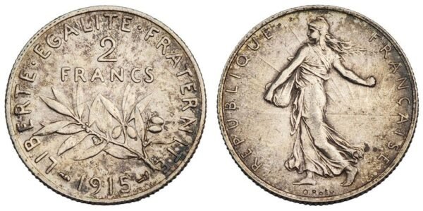 FRANCE 2 francs 1915 / Silver / VF