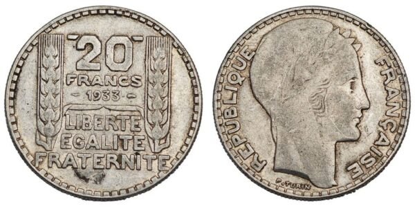 FRANCE 20 francs 1933 / Silver / VF