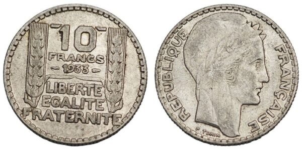 FRANCE 10 francs 1933 / Silver / VF
