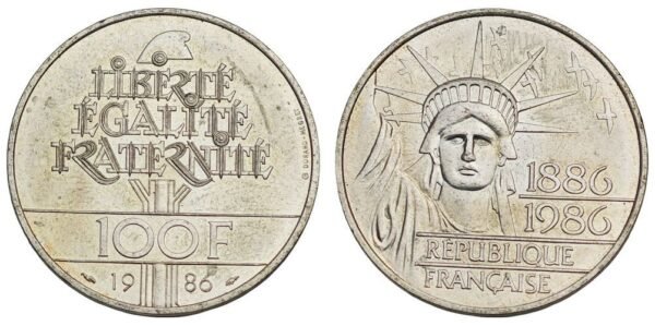 FRANCE 100 francs 1986 / Statue of Liberty Centennial / Silver / XF