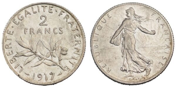 FRANCE 2 francs 1917 / Silver / XF-