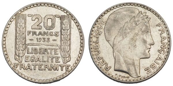 FRANCE 20 francs 1933 / Silver / VF+