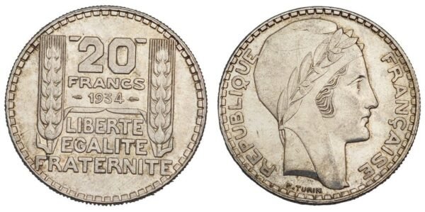 FRANCE 20 francs 1934 / Silver / VF+