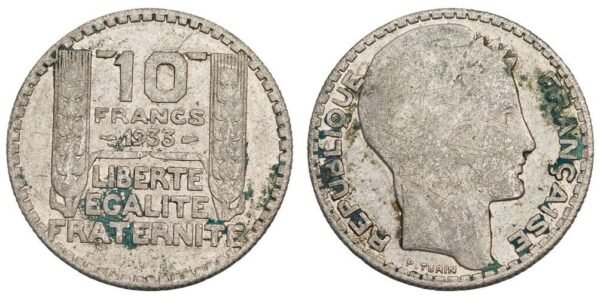 FRANCE 10 francs 1933 / Silver / VF-