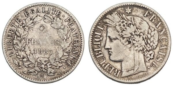 FRANCE 2 francs 1887A / Silver / VF-