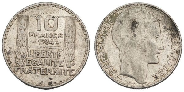 FRANCE 10 francs 1934 / Silver / VF-