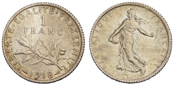 FRANCE 1 franc 1918 / Silver / VF+