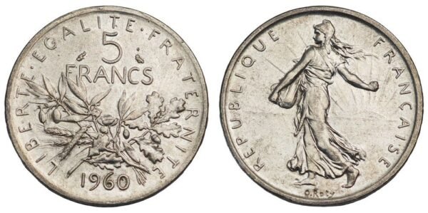 FRANCE 5 francs 1960 / Silver / VF+