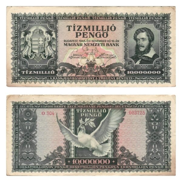 HUNGARY 10 million pengo 1945 VF