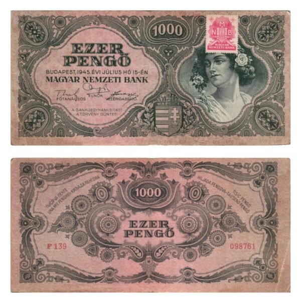 HUNGARY 1000 pengo 1945 / With MNB stamp / VF