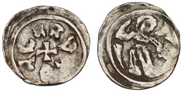 CROATIA 1/2 denar ND(1220-1226) / Friesach style / Mimica# 45 / R3 / herceg Bela and herceg Koloman / Silver / VF