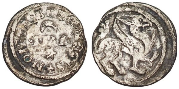 CROATIA 1 denar ND(1220-1235) / Friesach style / Mimica# 47 / R2 / herceg Bela and herceg Koloman / Silver / VF