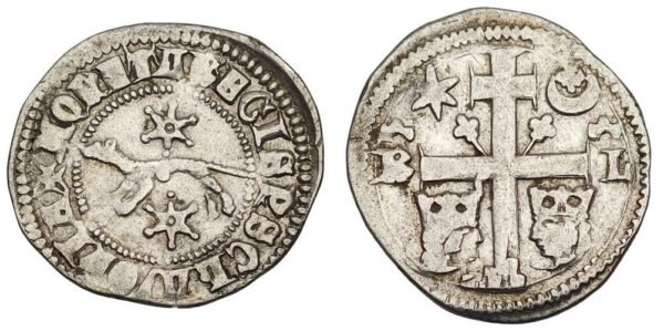 CROATIA 1 denar ND(1272-1290) / Slavonia / king Ladislav IV / R - L / cerscent with fleur-de-lis / Silver / VF