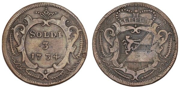 ITALY 3 soldi 1734 / Gorizia / VF
