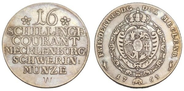 GERMANY 16 schilling 1763 / Mecklenburg-Schwerin / Silver / VF+