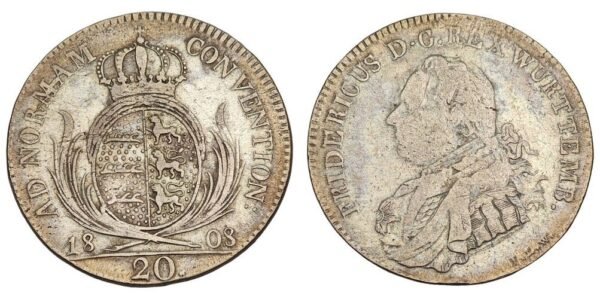 GERMANY 20 kreuzer 1808 / Württemberg / Silver / VF-
