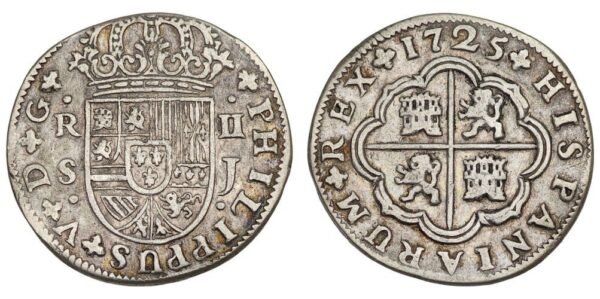 SPAIN 2 reales 1725 / Seville / Silver / VF