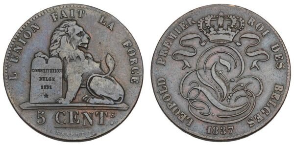 BELGIUM 5 centimes 1837 VF