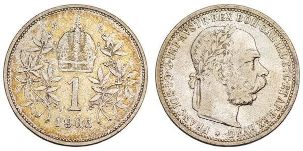 AUSTRIA 1 corona 1905 / Key Date / Silver / VF