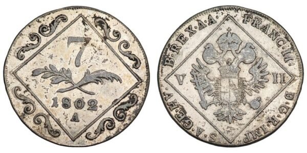 AUSTRIA 7 kreuzer 1802A / Francis II / Silver / VF+