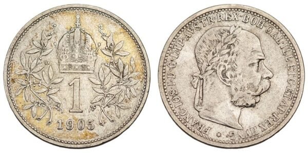 AUSTRIA 1 corona 1905 / Key Date / Silver / VF