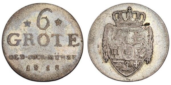 GERMANY 6 grote 1818 / Oldenburg / Silver / VF