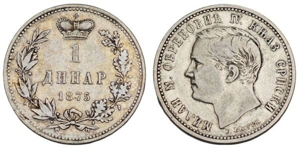 SERBIA 1 dinar 1875 / Silver / VF