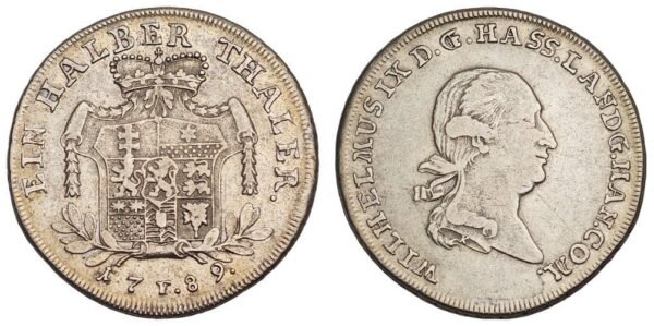 GERMANY 1/2 thaler 1789F / Hesse-Kassel / Silver / VF