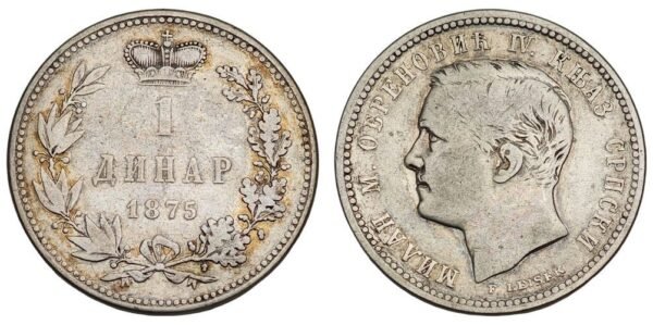 SERBIA 1 dinar 1875 / Silver / VF-