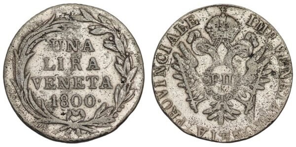 ITALY 1 lira 1800 / Venice / Francis II / Austrian rule / Silver / VF