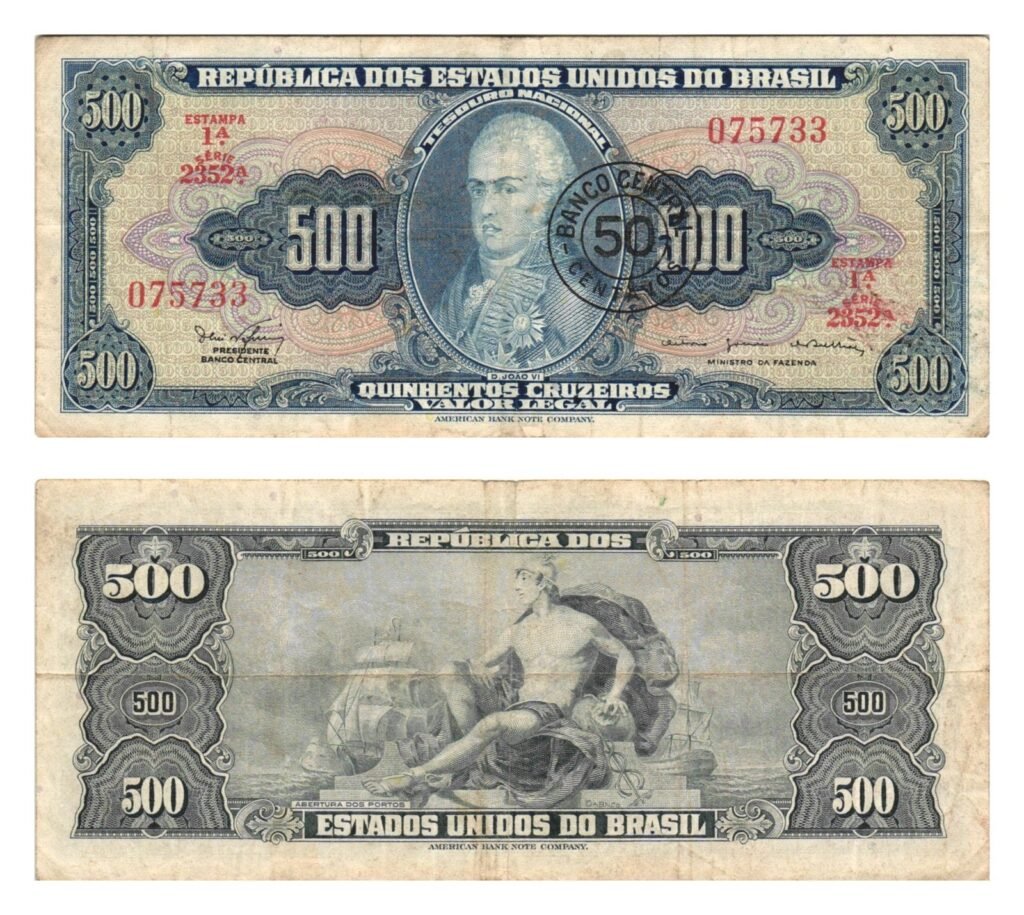 BRAZIL 50 centavos ND / overprint on 500 cruzeiros banknote / VF