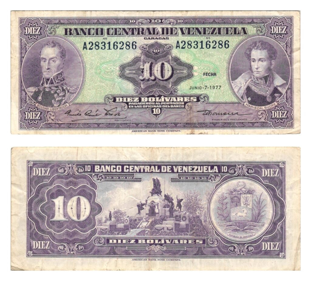 VENEZUELA 10 bolivares 1977 VF