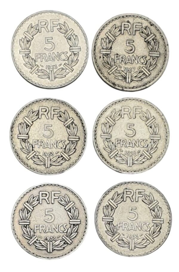 FRANCE 5 francs 1930ies / 6 pcs. coins lot