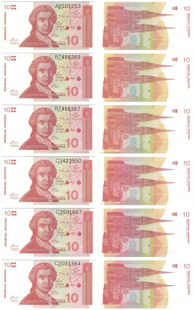 CROATIA 10 hrvatskih dinara 1991 banknotes lot / 6 pcs. / UNC