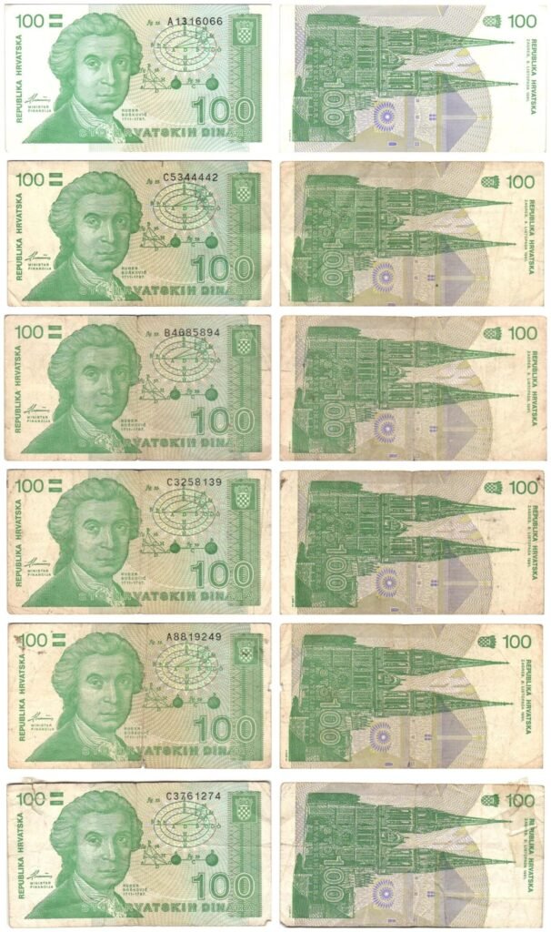 HRVATSKA 100 hrvatskih dinara 1991 novčanice lot / 6 kom. / različita stanja očuvanosti