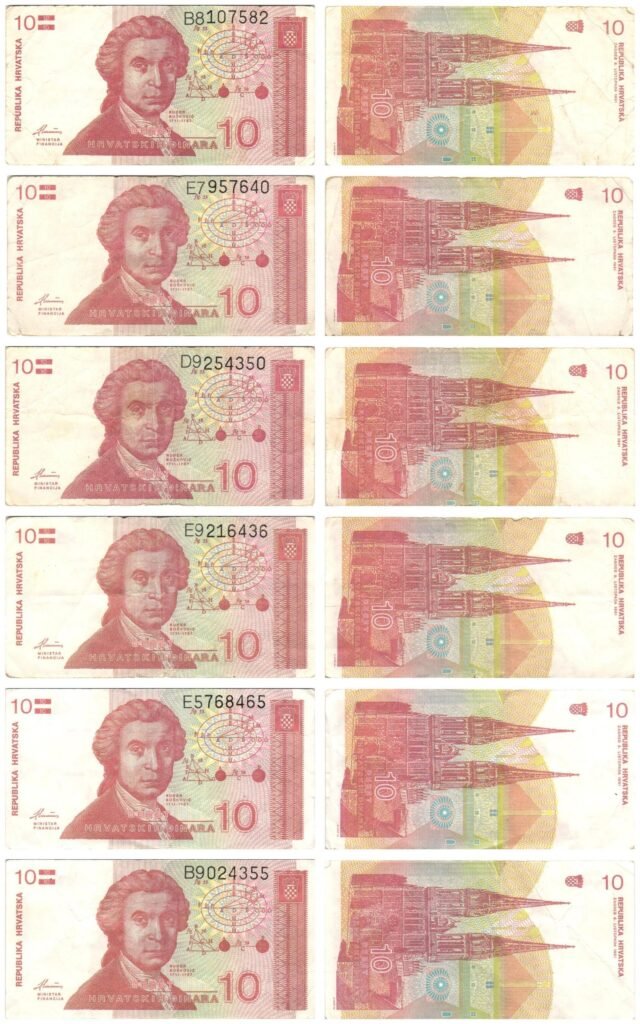 CROATIA 10 hrvatskih dinara 1991 banknotes lot / 6 pcs. / various grades