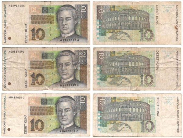 CROATIA 10 kuna 1995 / various grades / banknotes lot / 3 pcs.