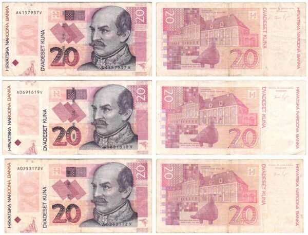 CROATIA 20 kuna 2014 / 20th Anniversary of Kuna / various grades / banknotes lot / 3 pcs.