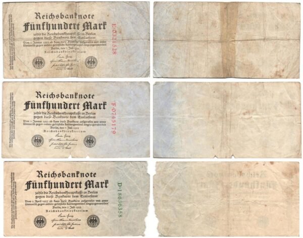GERMANY 500 mark 1922 / lower grades / banknotes lot / 3 pcs.