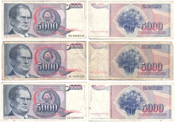 YUGOSLAVIA 5000 dinara 1985 / Josip Broz Tito / various grades / banknotes lot / 3 pcs.
