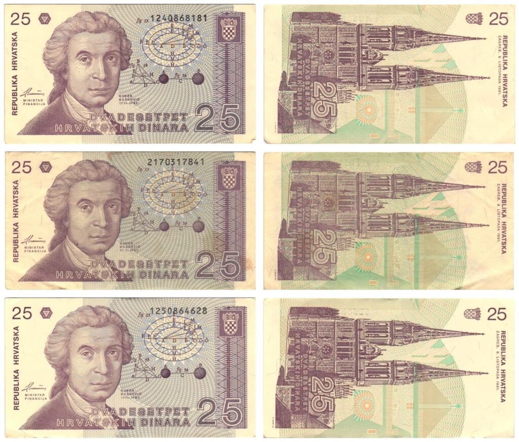 HRVATSKA 25 hrvatskih dinara 1991. / različita stanja očuvanosti / lot novčanica / 3 kom.