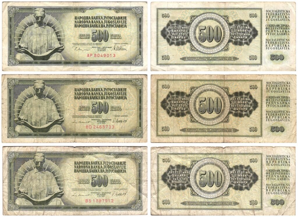 YUGOSLAVIA 500 dinara / various dates / various grades / banknotes lot / 3 pcs.