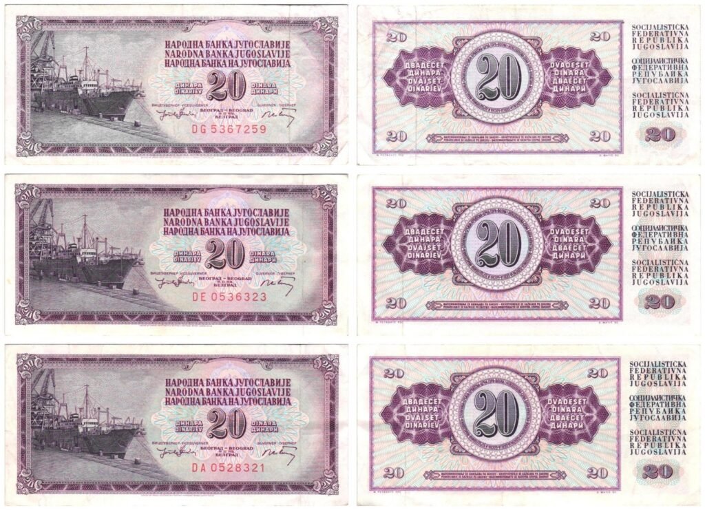 YUGOSLAVIA 20 dinara 1974 / various grades / banknotes lot / 3 pcs.