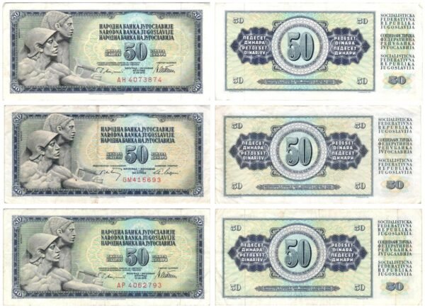 YUGOSLAVIA 50 dinara 1978 / various grades / banknotes lot / 3 pcs.