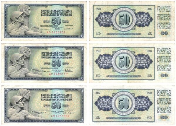 YUGOSLAVIA 50 dinara / various dates / various grades / banknotes lot / 3 pcs.